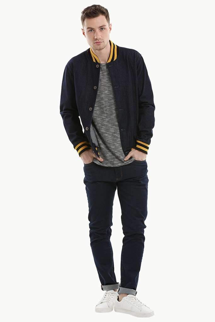 Denim Varsity Bomber Jacket