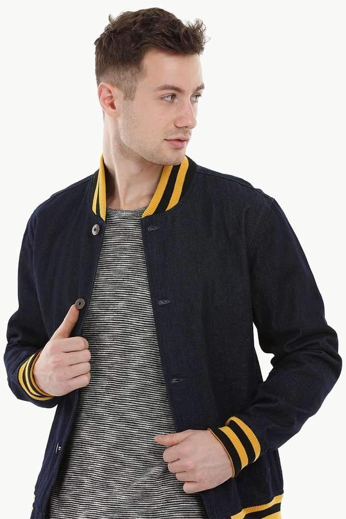 Denim Varsity Bomber Jacket