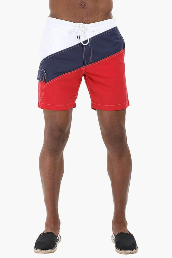 Diagonal Colorblock Nylon Swimshorts