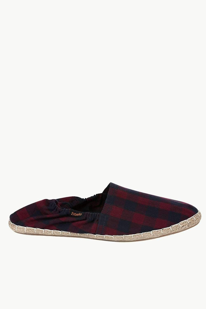 Wine And Navy Checks Elastic Espadrilles