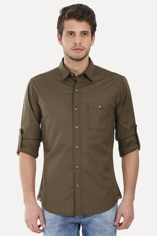 Enzyme Wash Solid Cotton Spandex Shirt