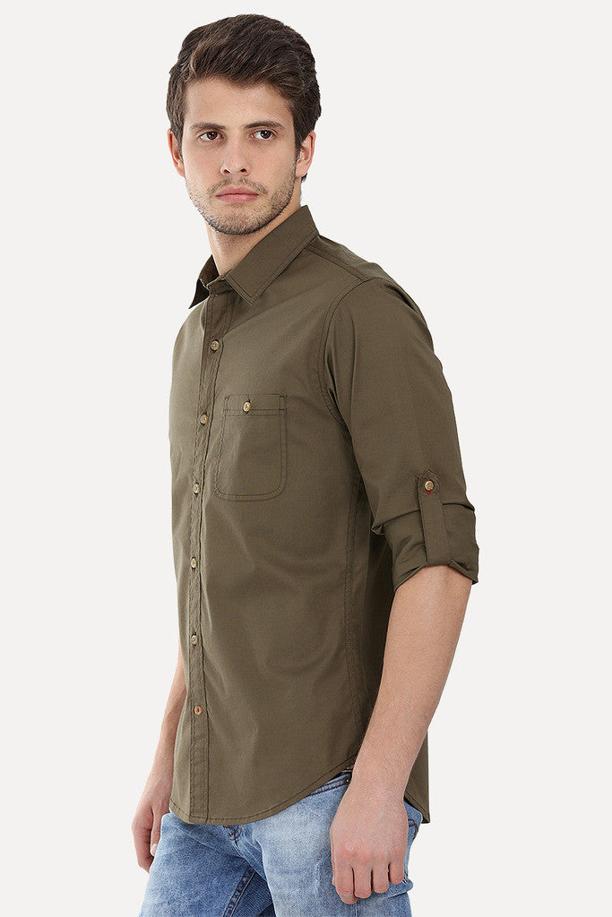 Enzyme Wash Solid Cotton Spandex Shirt