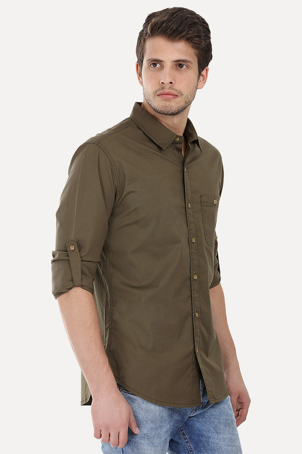 Enzyme Wash Solid Cotton Spandex Shirt