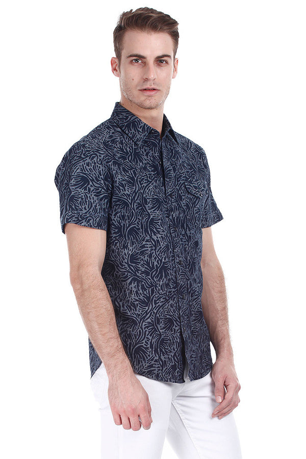 Enzyme Washed Printed Denim Shirt