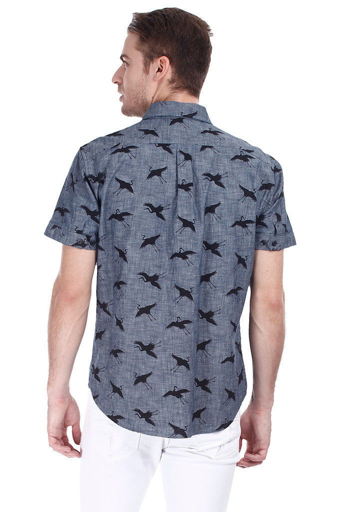 Enzyme Washed Printed Denim Shirt