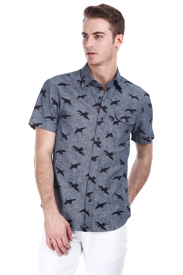 Enzyme Washed Printed Denim Shirt