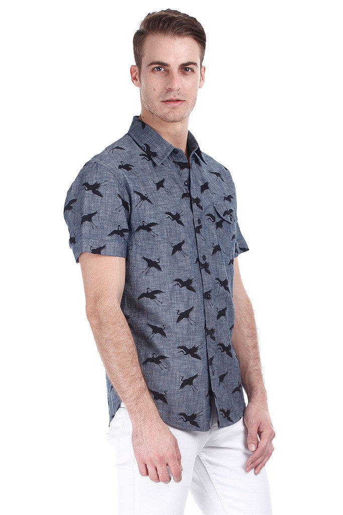 Enzyme Washed Printed Denim Shirt