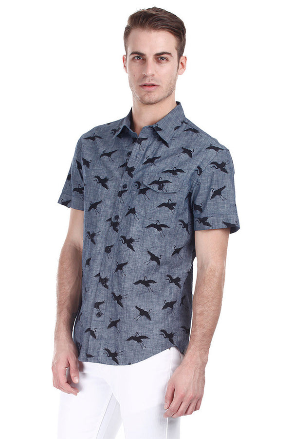 Enzyme Washed Printed Denim Shirt