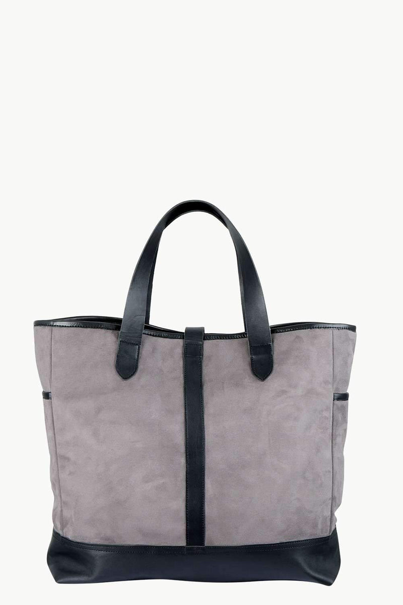 Faux Leather Detail Suede Tote Bag