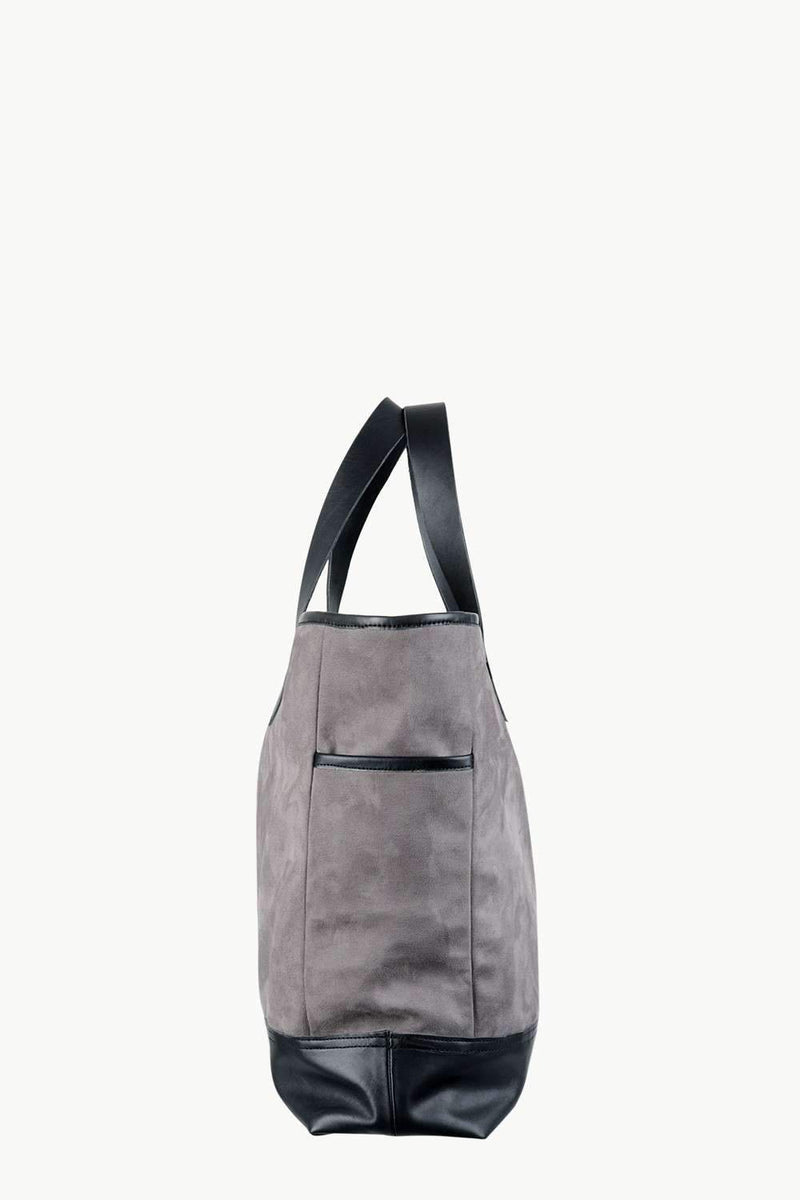 Faux Leather Detail Suede Tote Bag