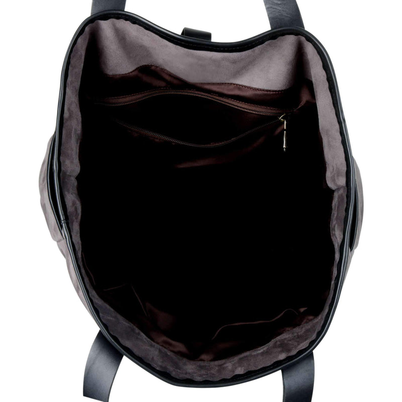 Faux Leather Detail Suede Tote Bag