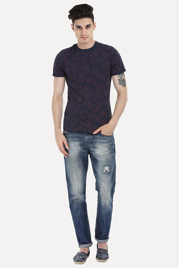 Floral Outline Short Sleeve Crew