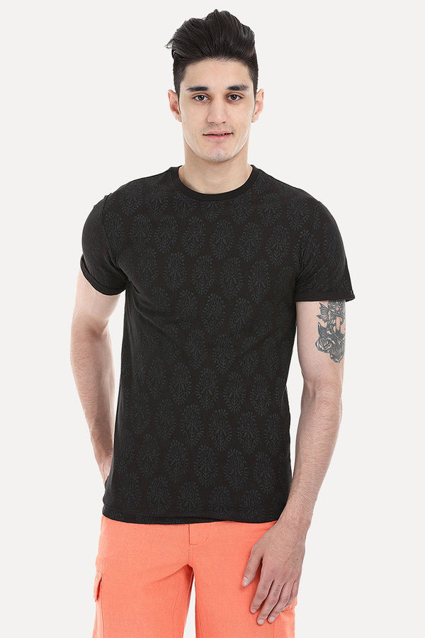 Floral Outline Short Sleeve Crew