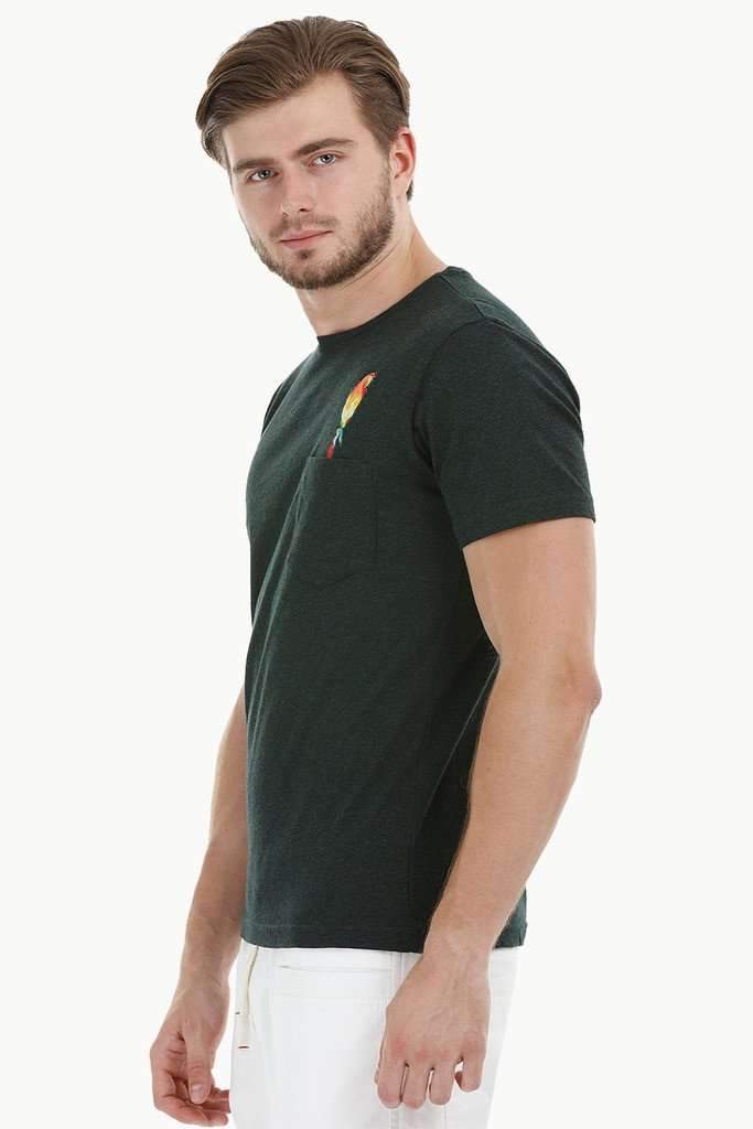 Green Parrot Embroidered T-Shirt