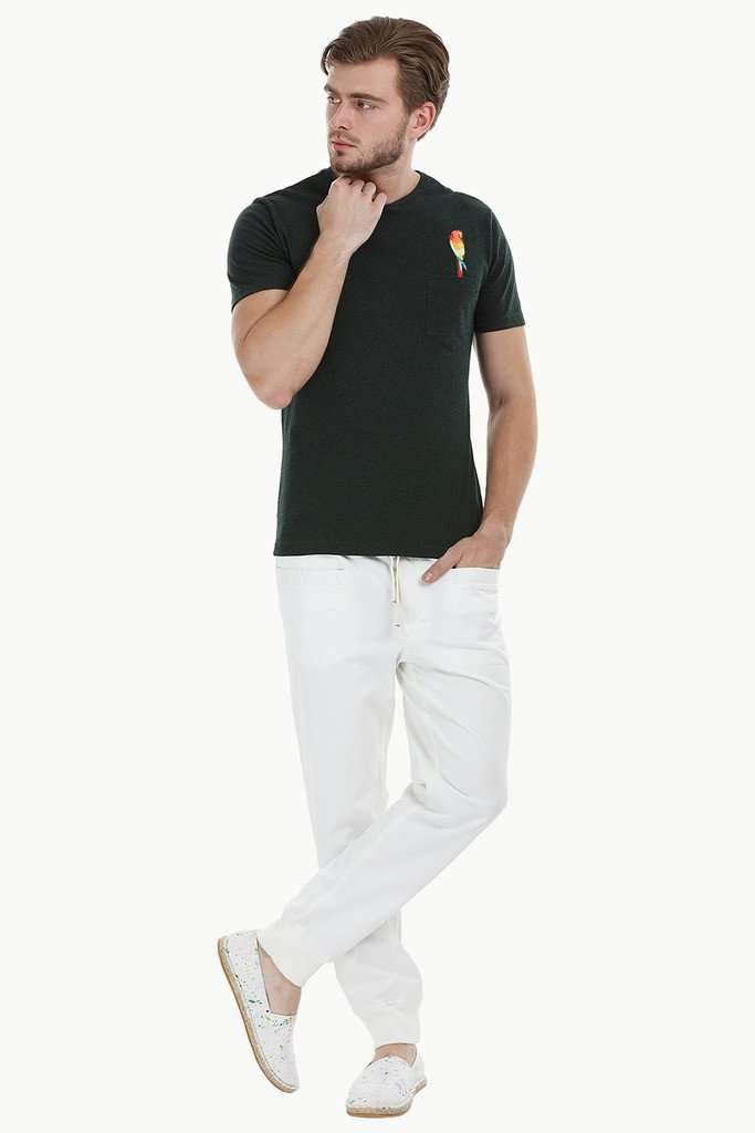 Green Parrot Embroidered T-Shirt