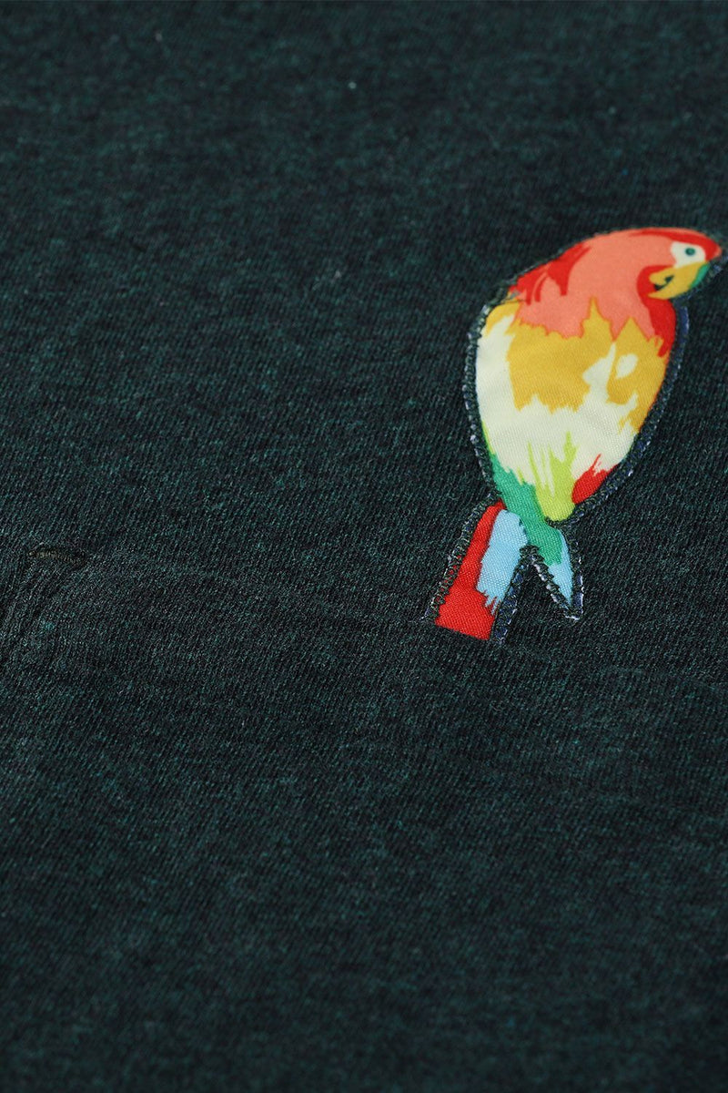 Green Parrot Embroidered T-Shirt