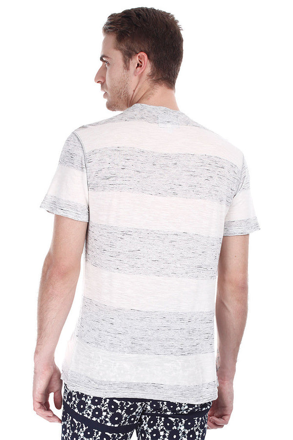 Grey Beige Speckled Stripe Short Sleeve Tee