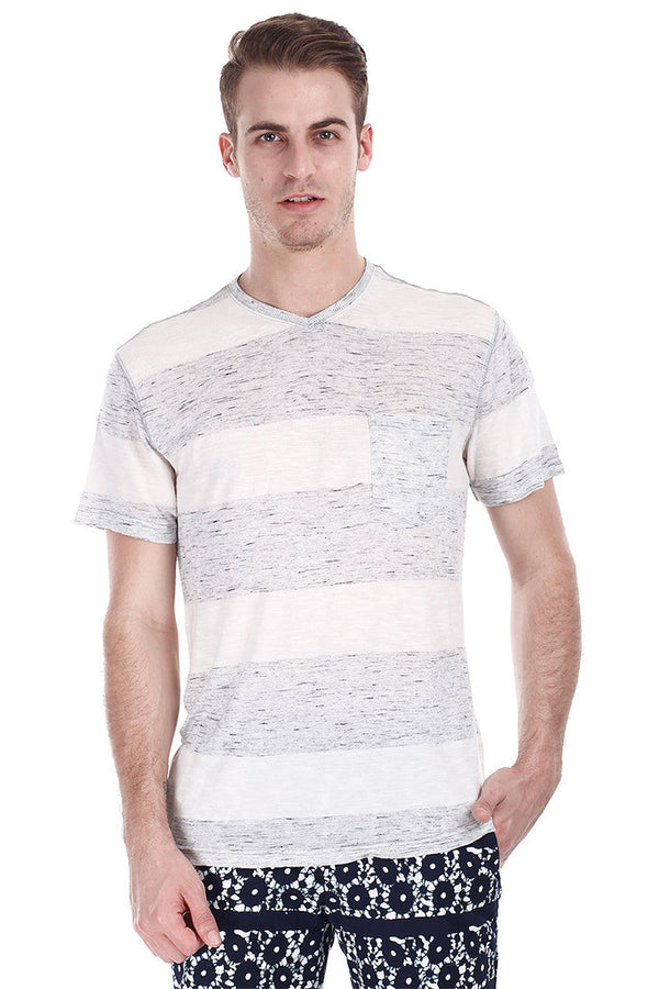 Grey Beige Speckled Stripe Short Sleeve Tee