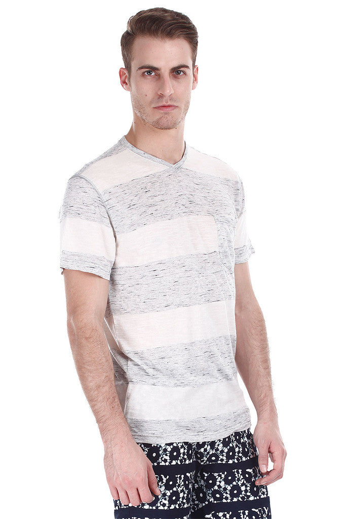 Grey Beige Speckled Stripe Short Sleeve Tee