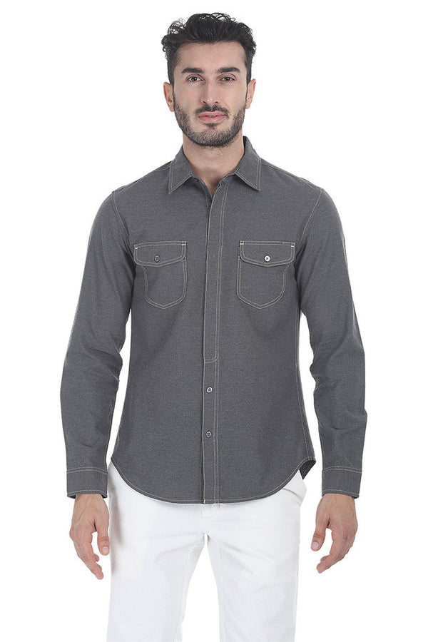 Grey Chambray Woven Shirt