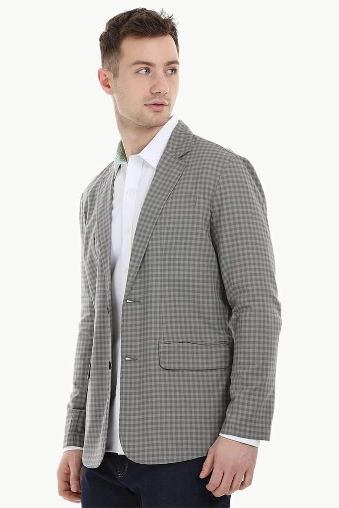 Grey Gingham Check Casual Blazer