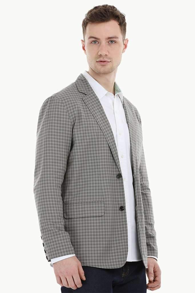 Grey Gingham Check Casual Blazer