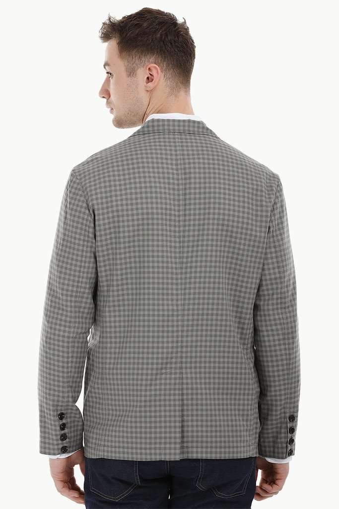 Grey Gingham Check Casual Blazer