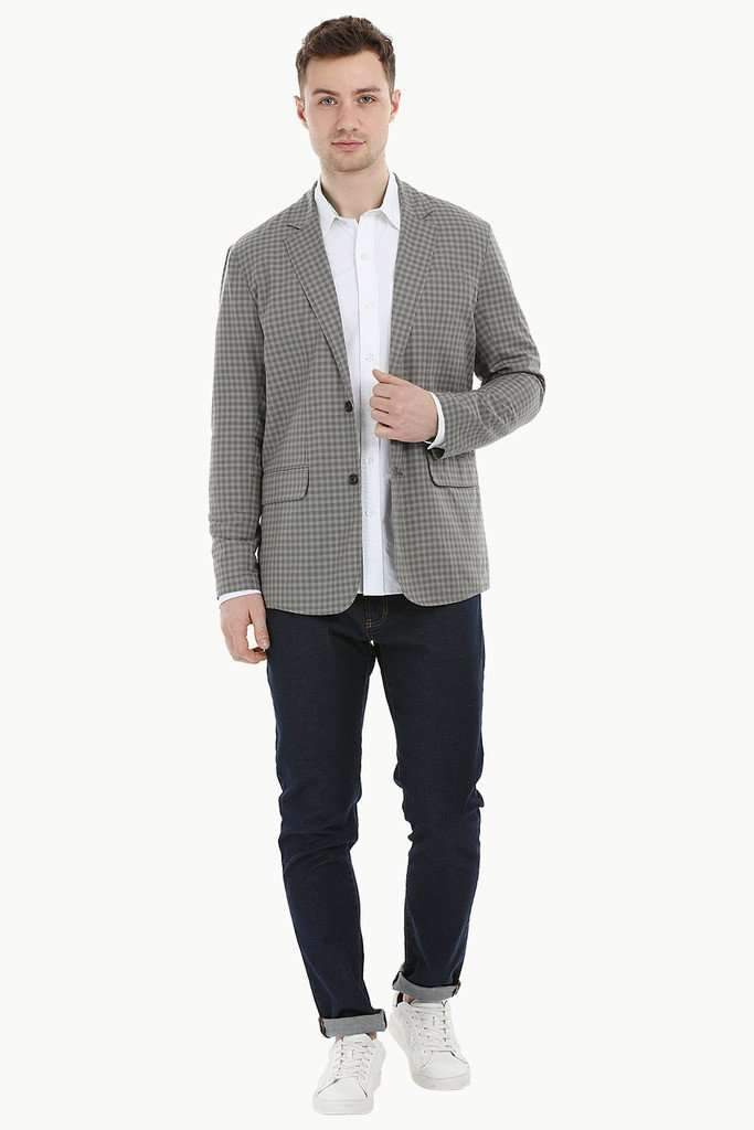 Grey Gingham Check Casual Blazer