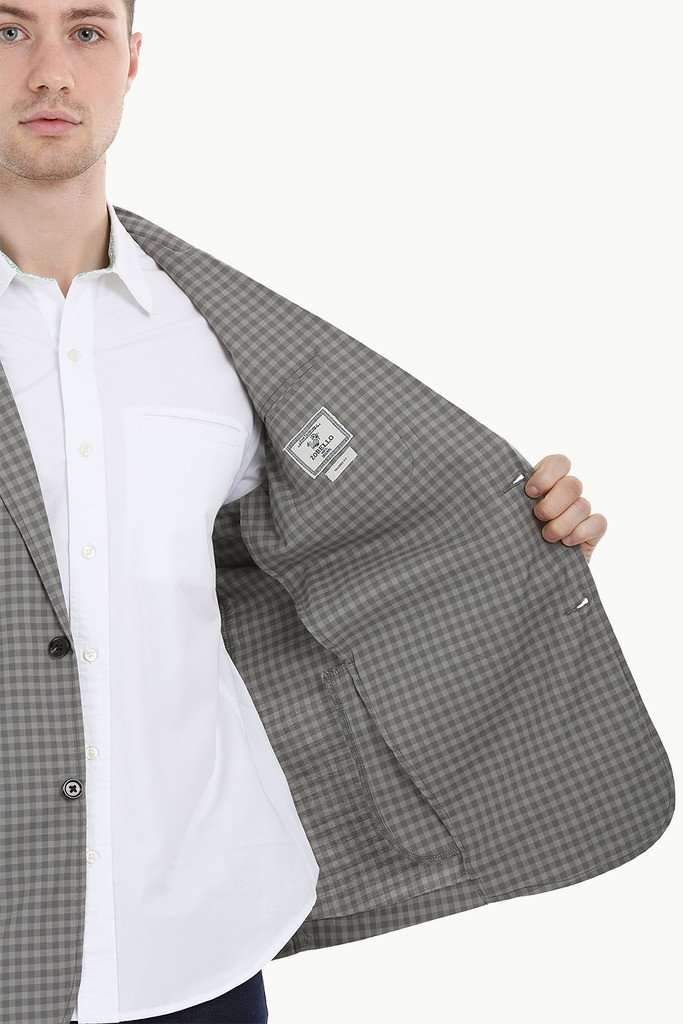 Grey Gingham Check Casual Blazer