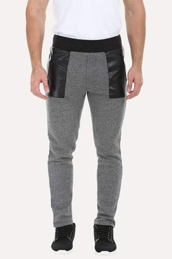 Heather Knit Sweatpants With Faux Leather Patch