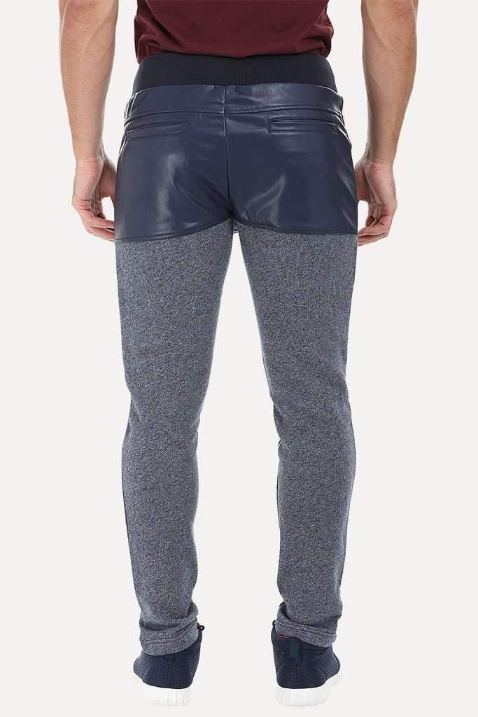 Heather Knit Sweatpants With Faux Leather Patch