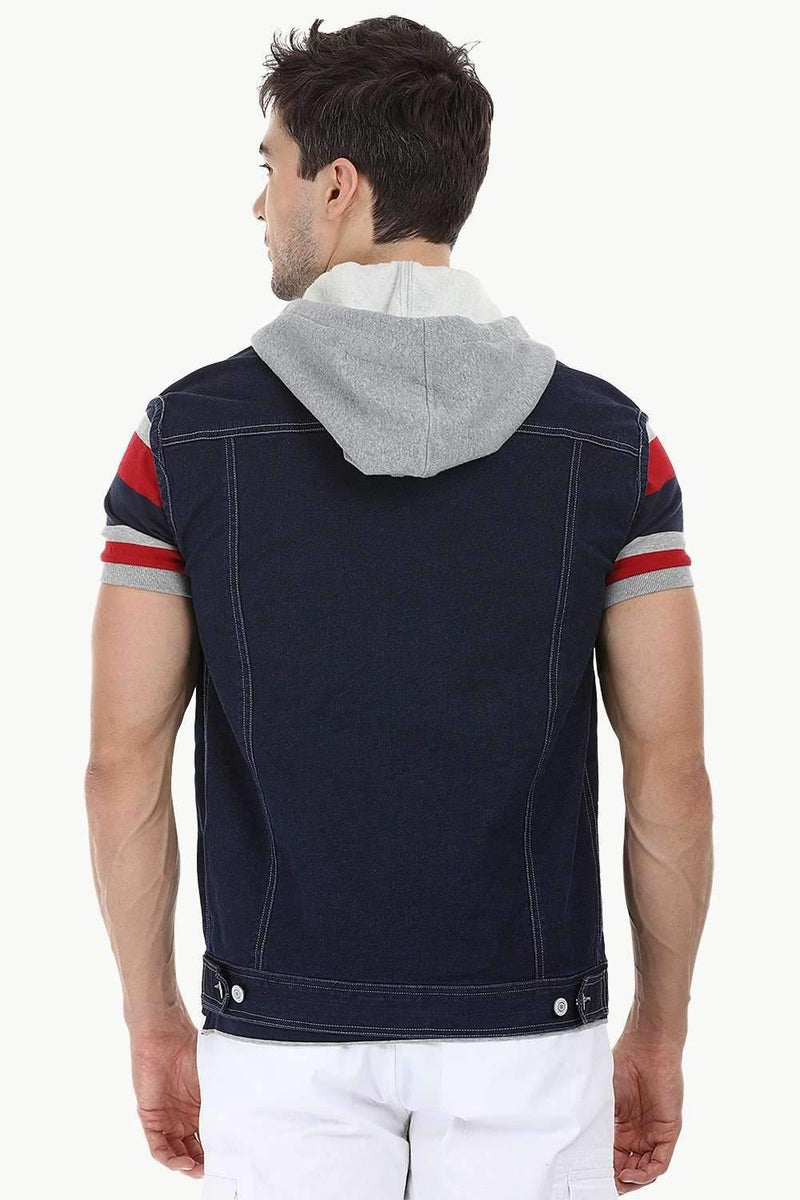 Hooded Sleeveless Indigo Denim Jacket