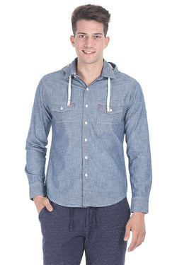 Indigo Detachable Hooded Shirt