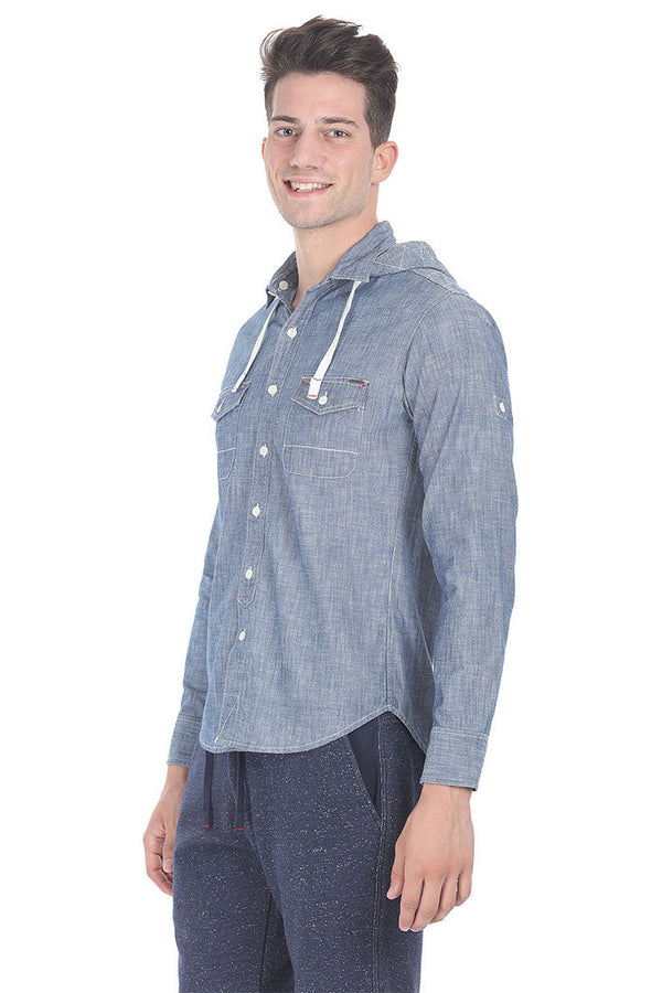 Indigo Detachable Hooded Shirt