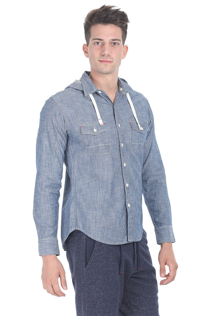 Indigo Detachable Hooded Shirt