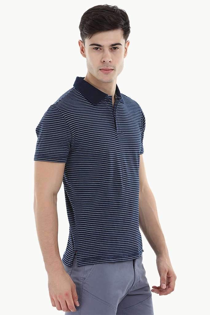 Indigo Nautical Striped Polo T-Shirt