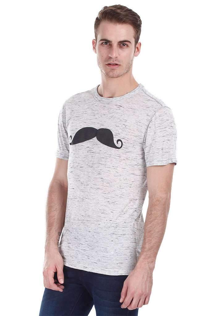 Jaspe Moustache Print Crew Neck Tee