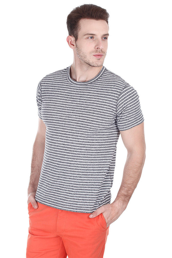 Jaspe Stripe Knit Round Neck Tee