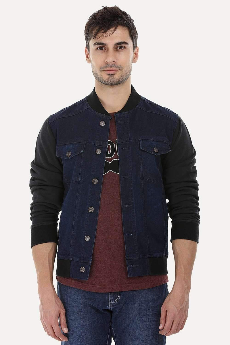 Knitted Sleeves Indigo Denim Jacket