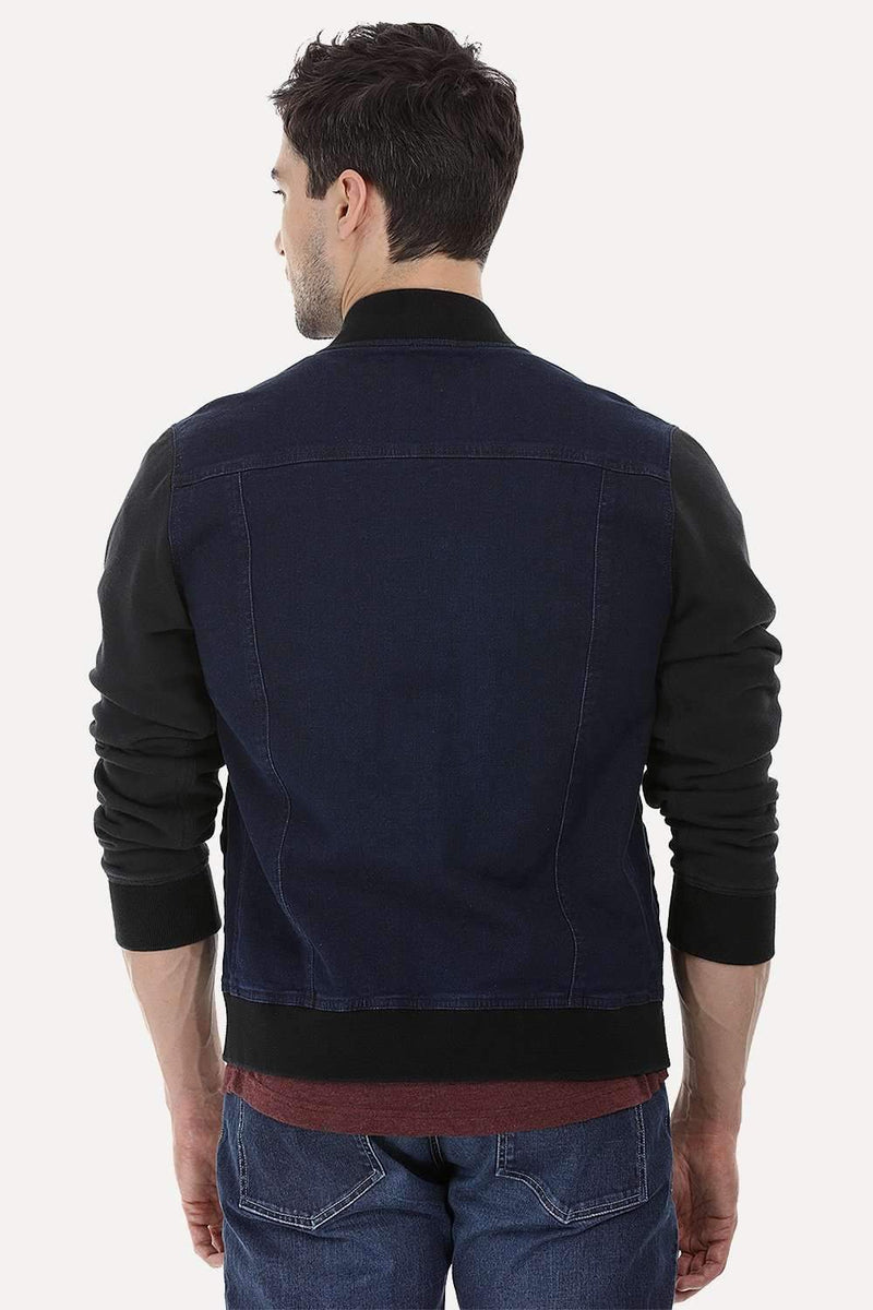 Knitted Sleeves Indigo Denim Jacket