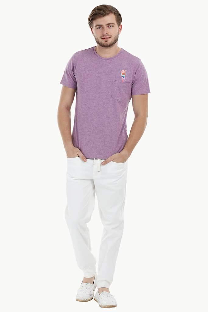 Lavender Parrot Embroidered T-Shirt