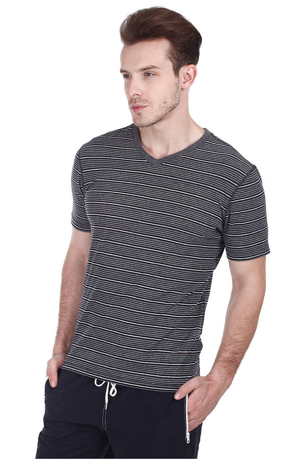 Long Sleeve Striped Melange Tee