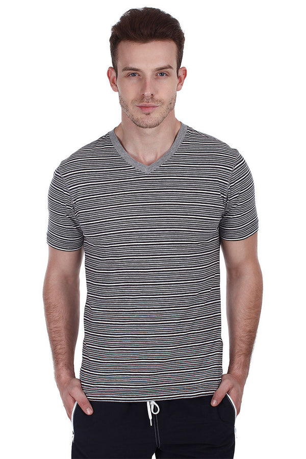 Long Sleeve Striped Melange Tee