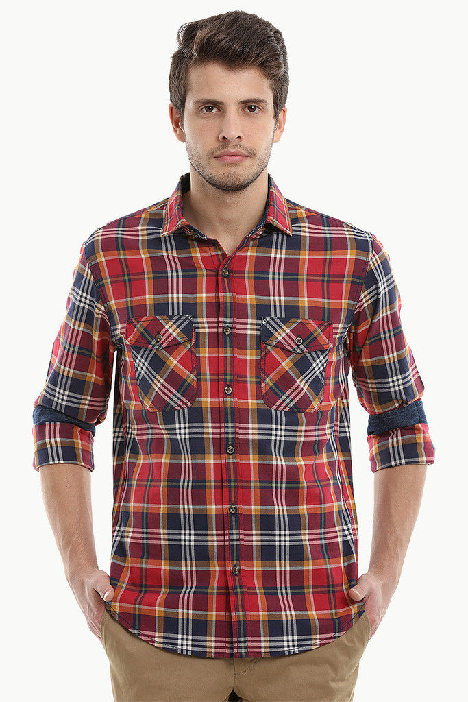 Madras Plaid Yarn Dye Spread Collar Shirt