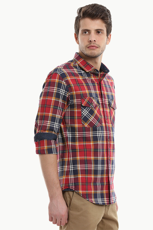 Madras Plaid Yarn Dye Spread Collar Shirt