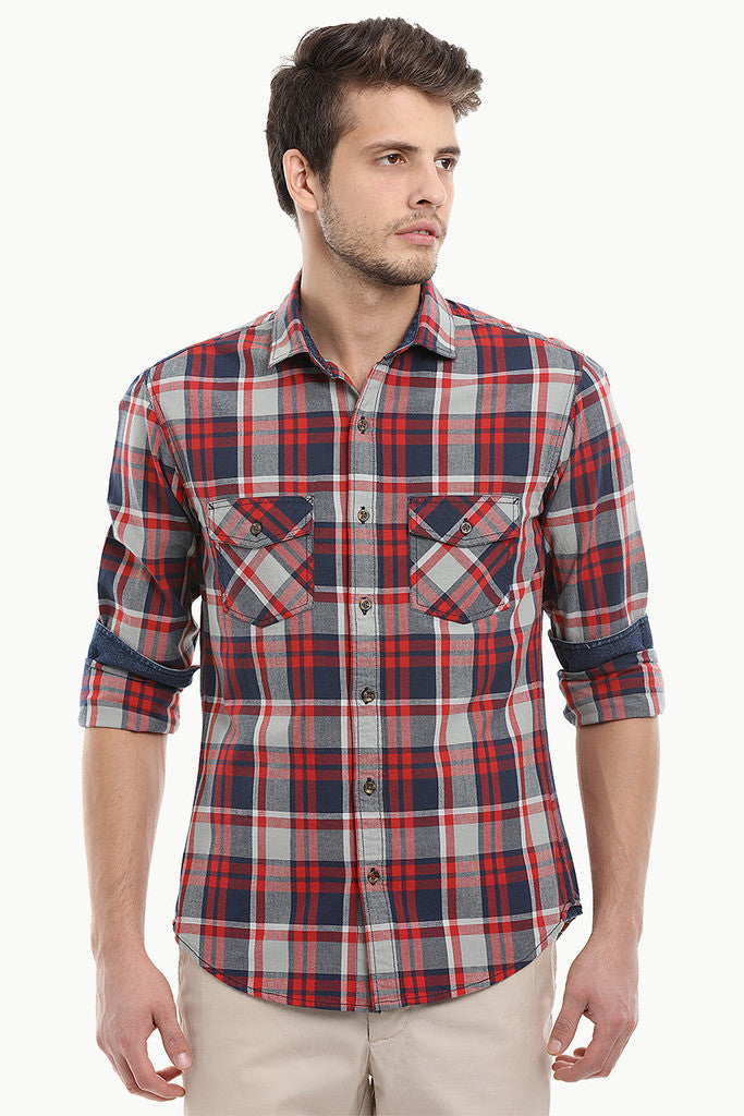 Madras Plaid Yarn Dye Spread Collar Shirt