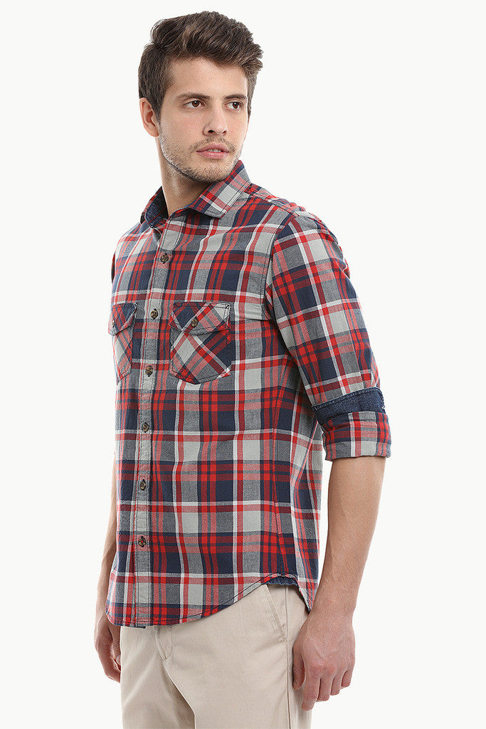 Madras Plaid Yarn Dye Spread Collar Shirt