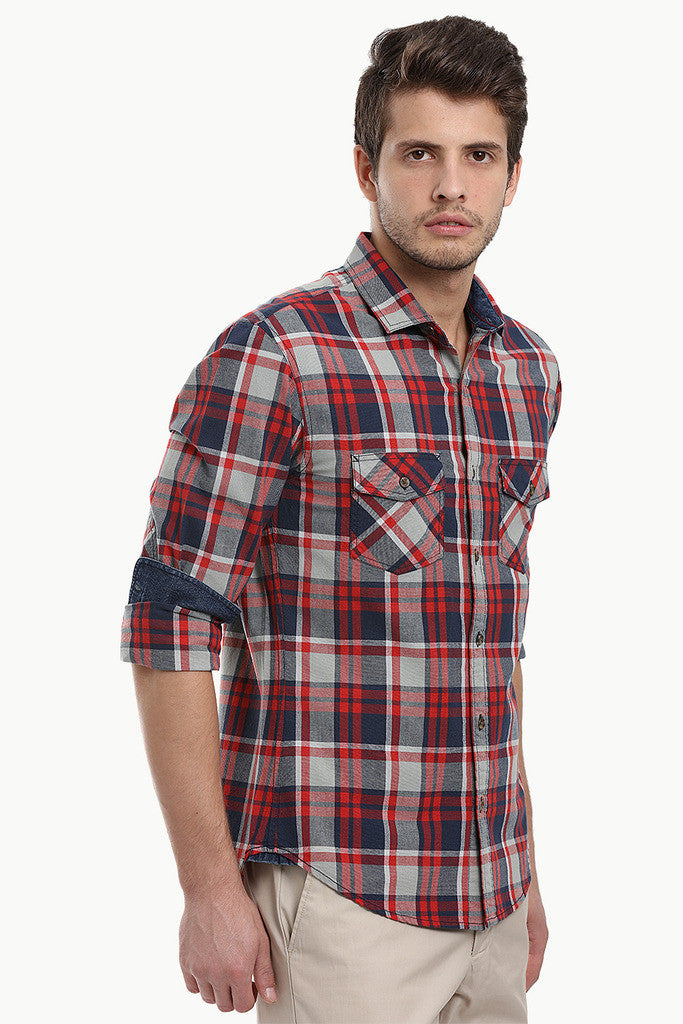 Madras Plaid Yarn Dye Spread Collar Shirt