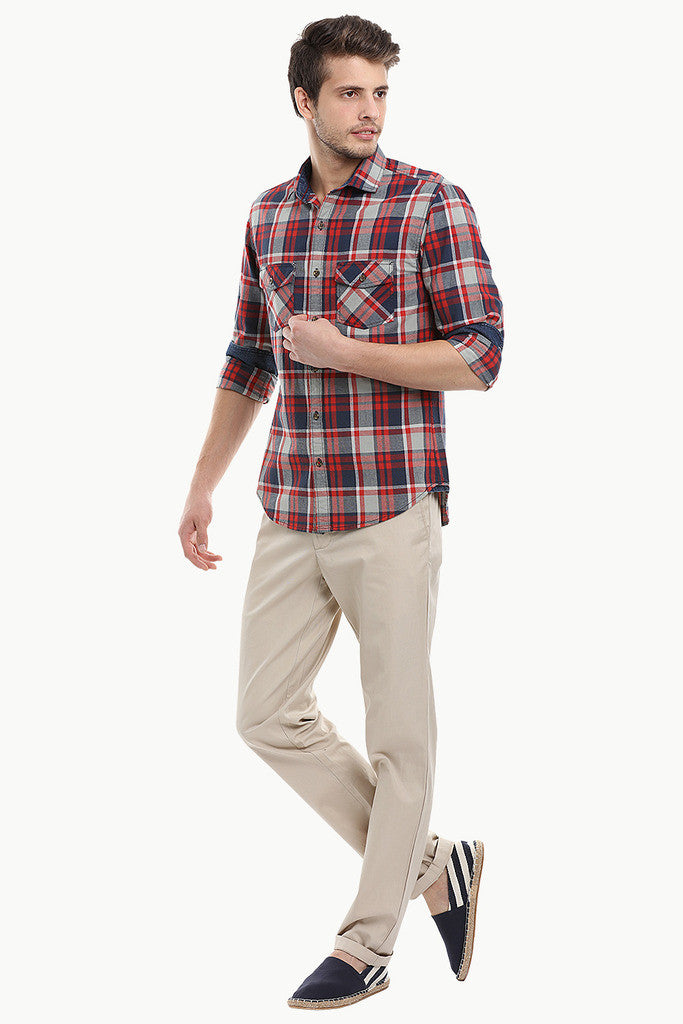 Madras Plaid Yarn Dye Spread Collar Shirt