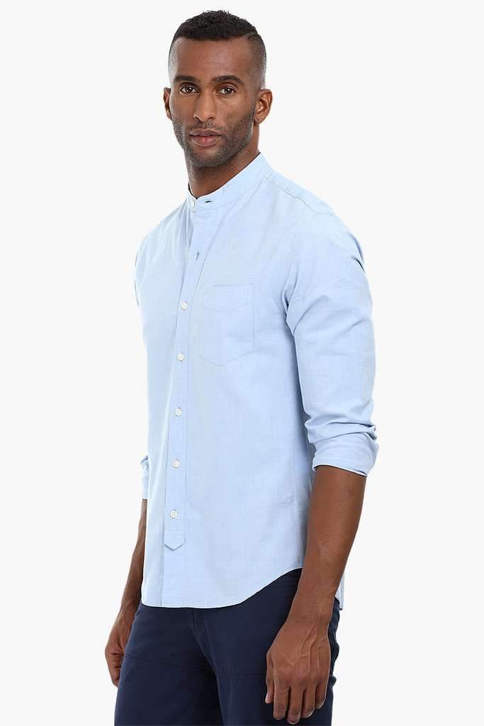 Mandarin Collar Solid Cotton Shirt